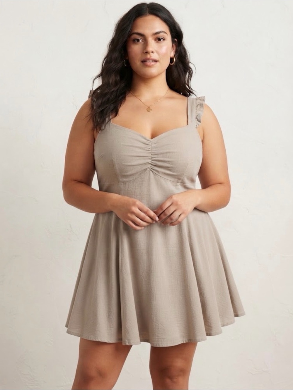 ANDREE BY UNIT Neutral Taupe Ruffle Strap Babydoll Sweetheart Mini Dress 2X